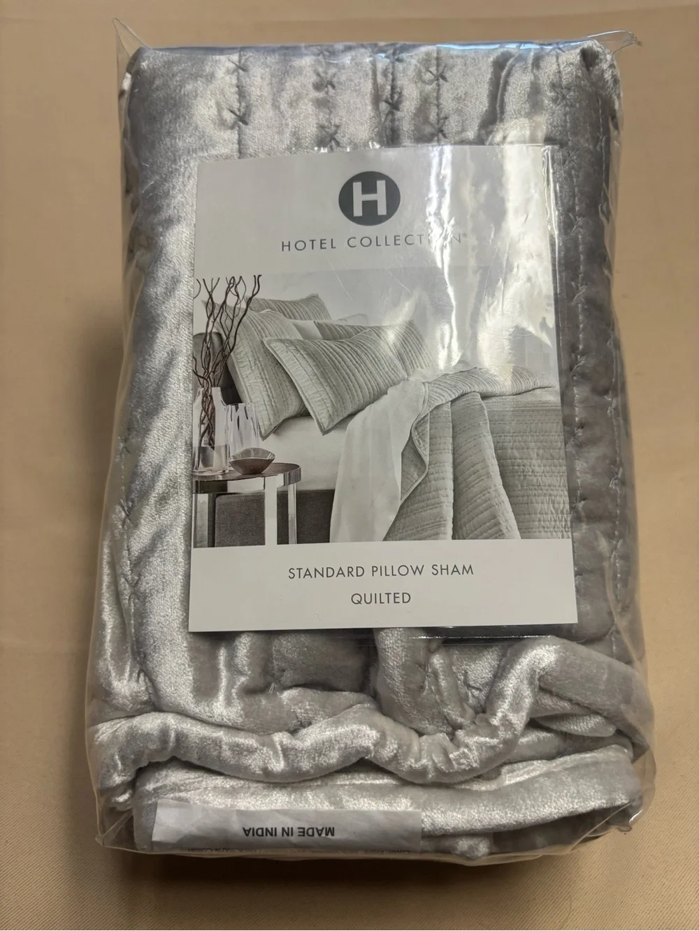 NEW Hotel Collection Quilted Standard Pillow Sham Silver Velvet Set of 1